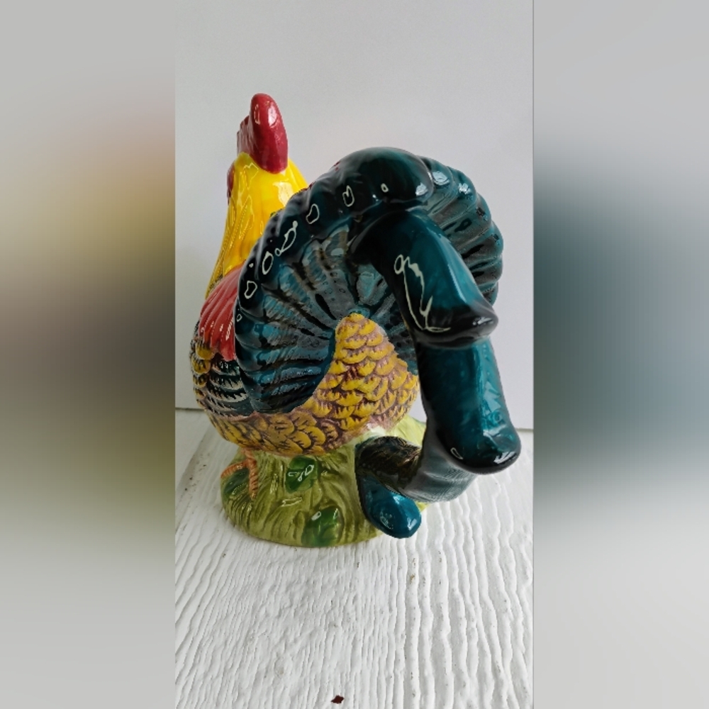 Antique Ceramic Rooster Teapot & Lid Hand Painted 6.5" Tall Farmhouse Decor N-1 - Picture 3 of 16